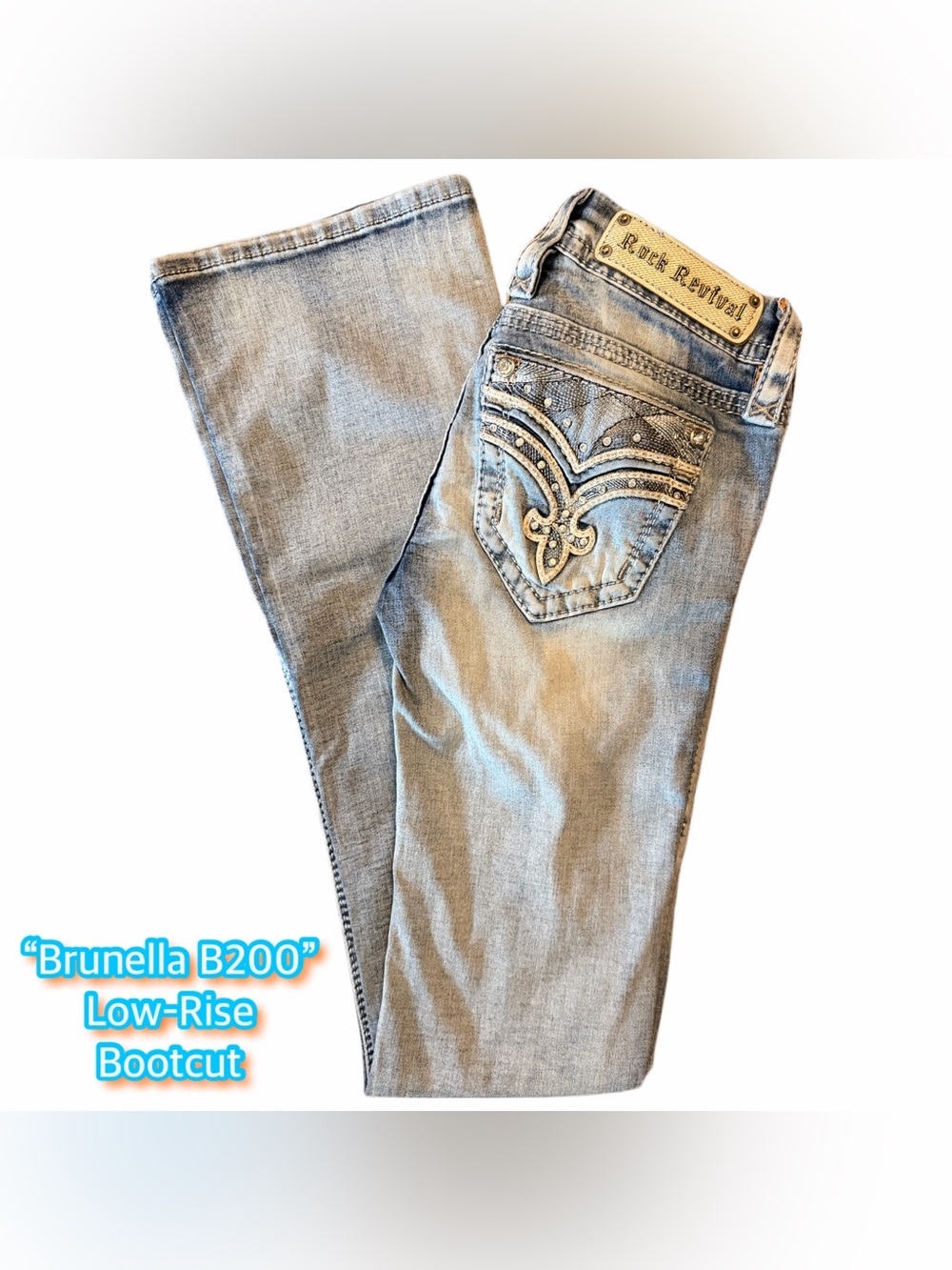 Rock Revival Brunella Light Wash Embellished Bootcut Jeans - Light Blue Size 24